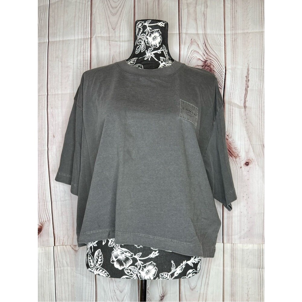 Coach Charcoal Gray Short sleeve Cropped Logo Tee Shirt NWT